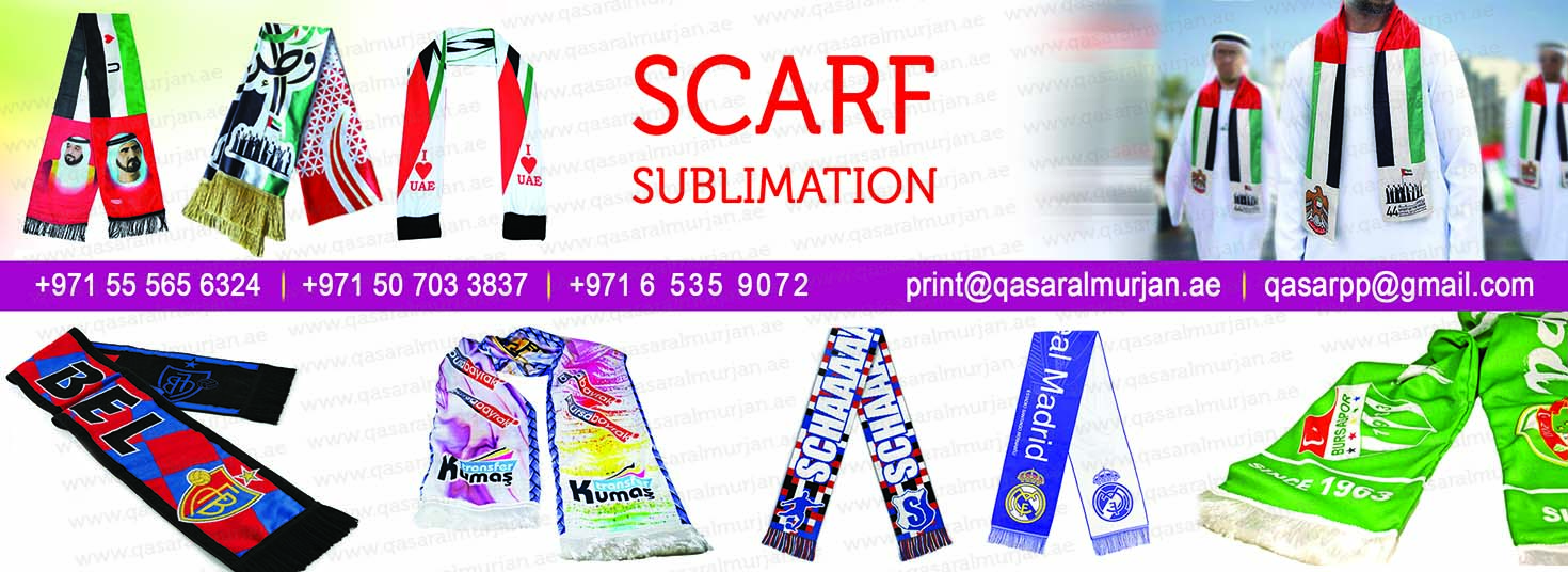 Scarf Printing, Full color satin scarf sublimation, Scarf Heat Transfer  Printing, Customized scarf stitching and making, National day & Year of  Zayed's celebratons scarf printing with logo in UAE.
